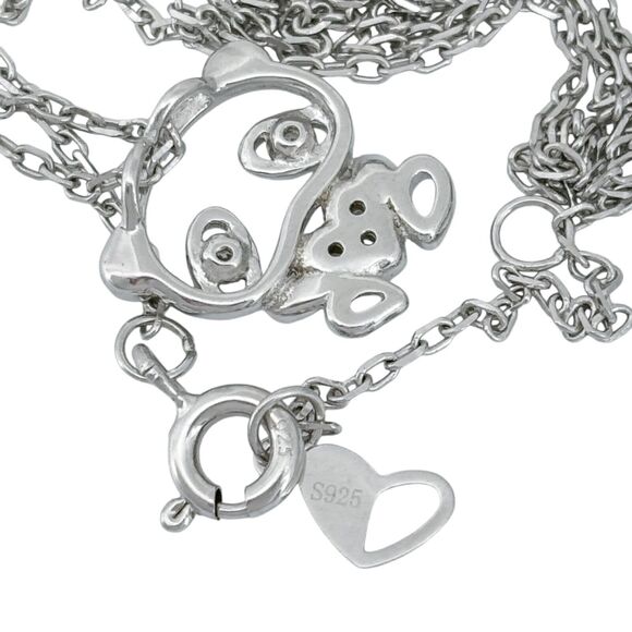 Vintage Sterling Silver S925 Cubic Zirconia Panda Pendant Necklace 16.25"-18" - Picture 3 of 6